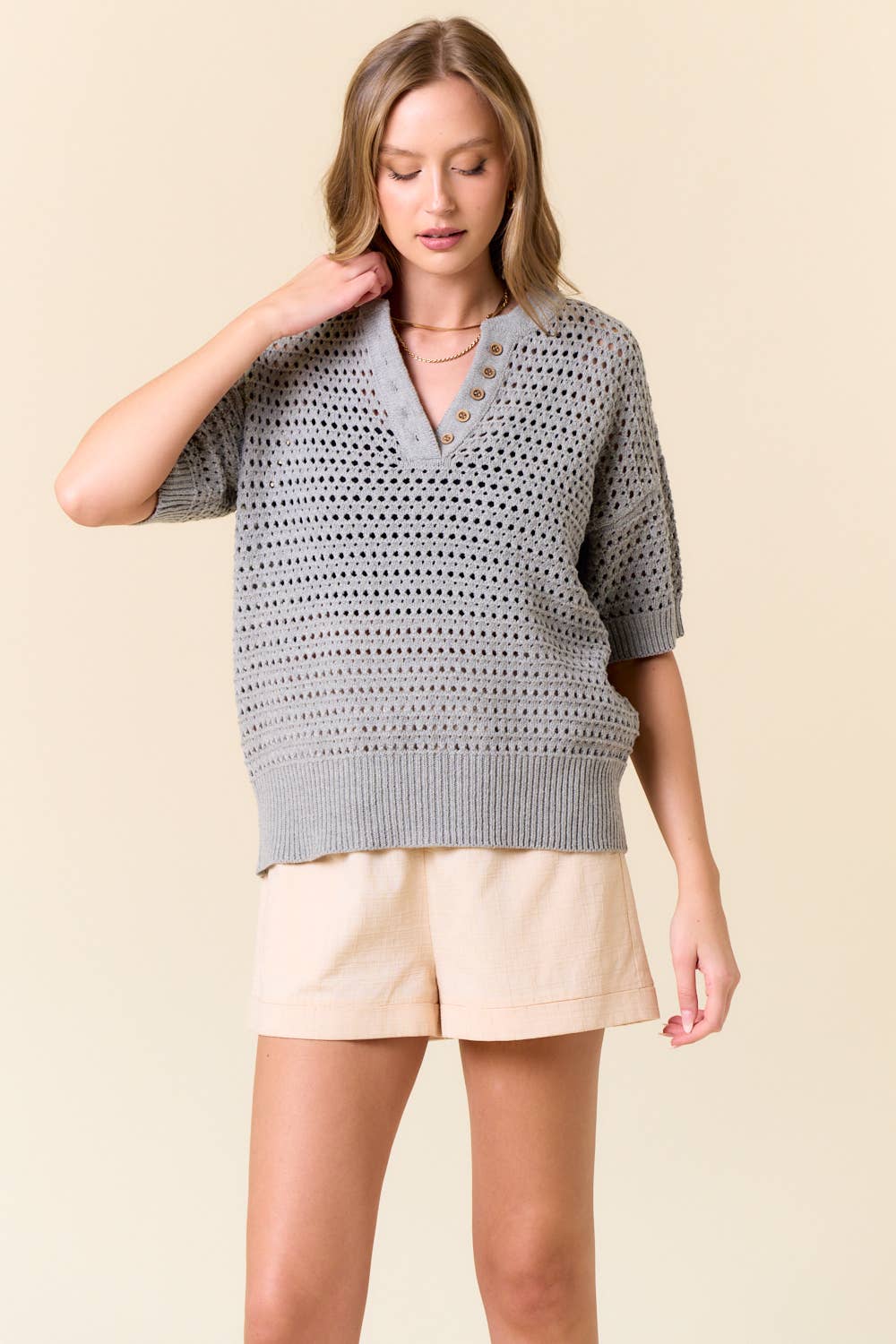 Button Up SS Crochet Top