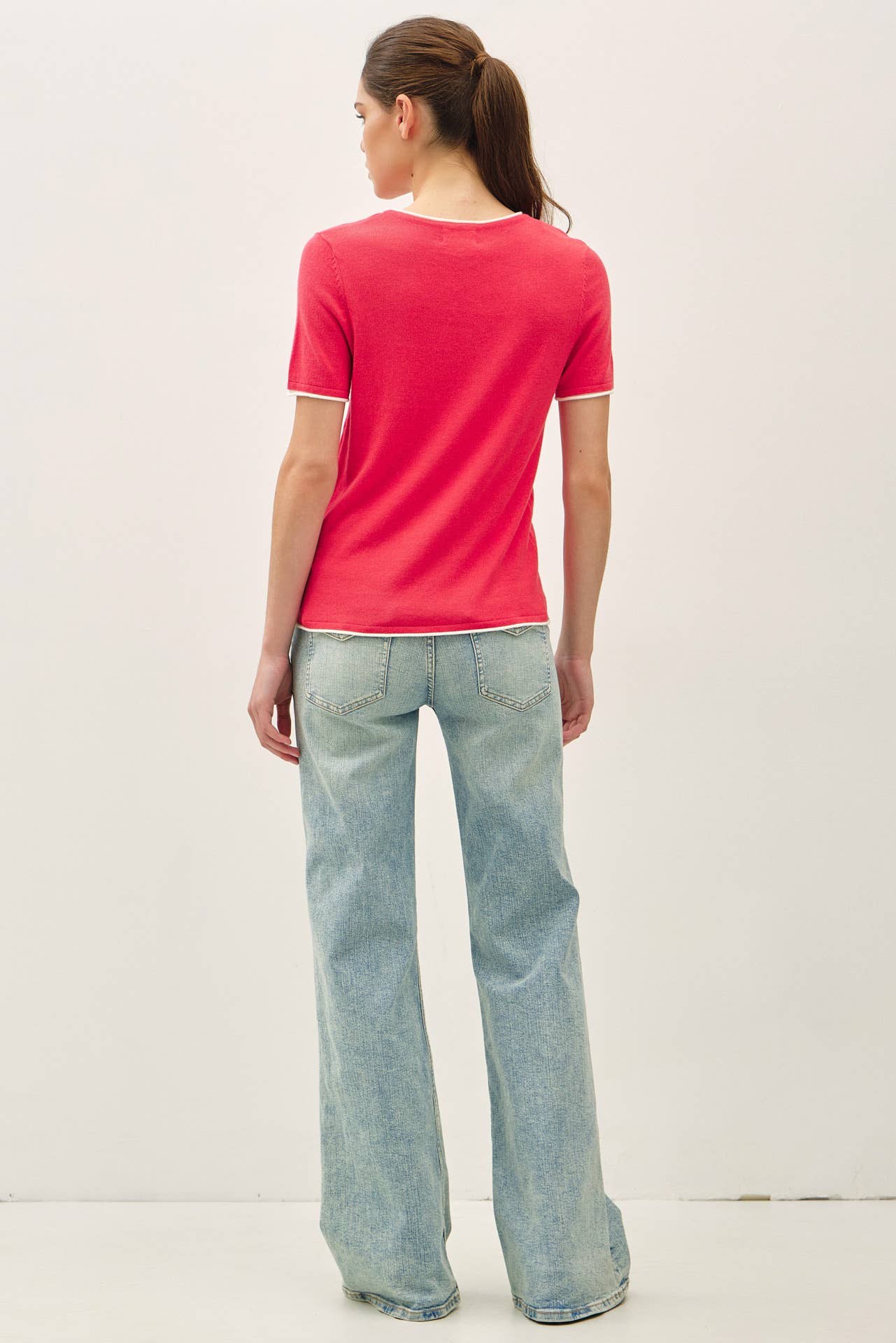 LAYERED LOOK ESSENTIAL SHORT SLEEVE  SWEATER TOP