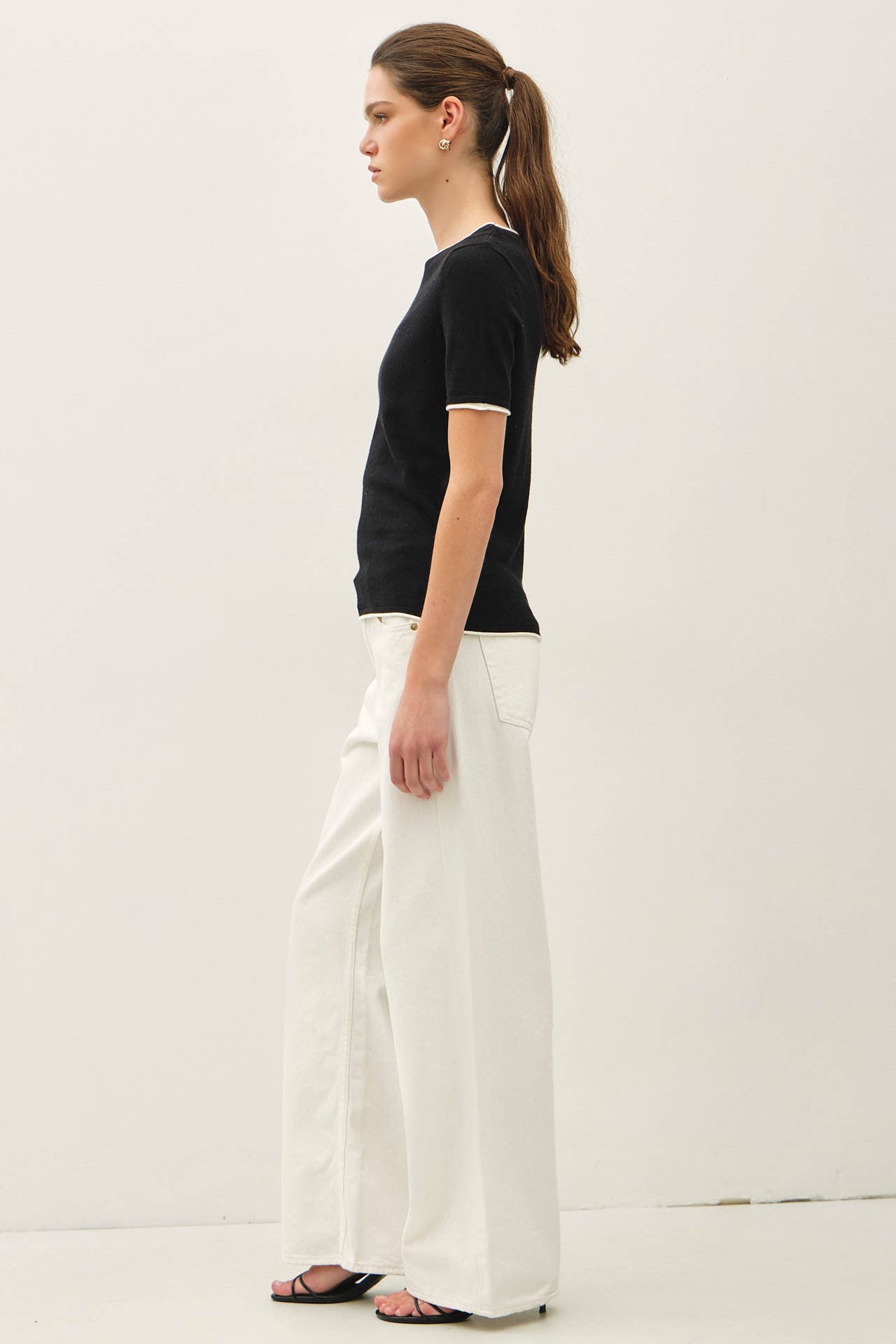 LAYERED LOOK ESSENTIAL SHORT SLEEVE  SWEATER TOP