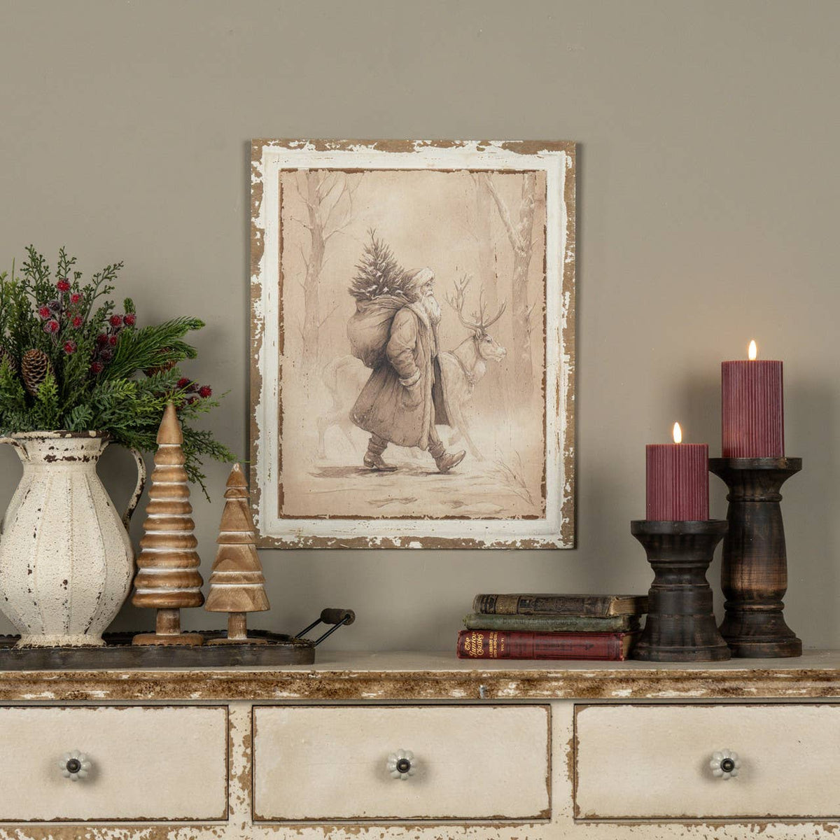 20" SANTA & REINDEER WALKING PRINT