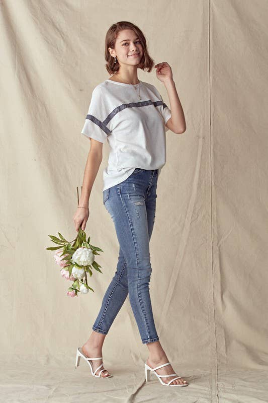 Stripe Taped Drop Shoulder Tee - 14223T