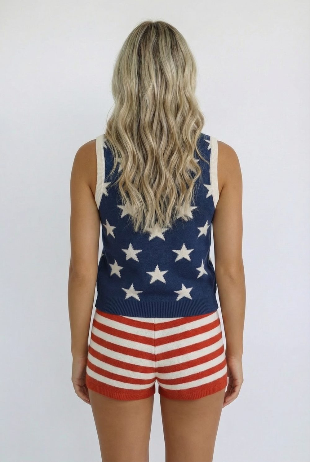 Americana Star Knit Vest & Striped Shorts Set