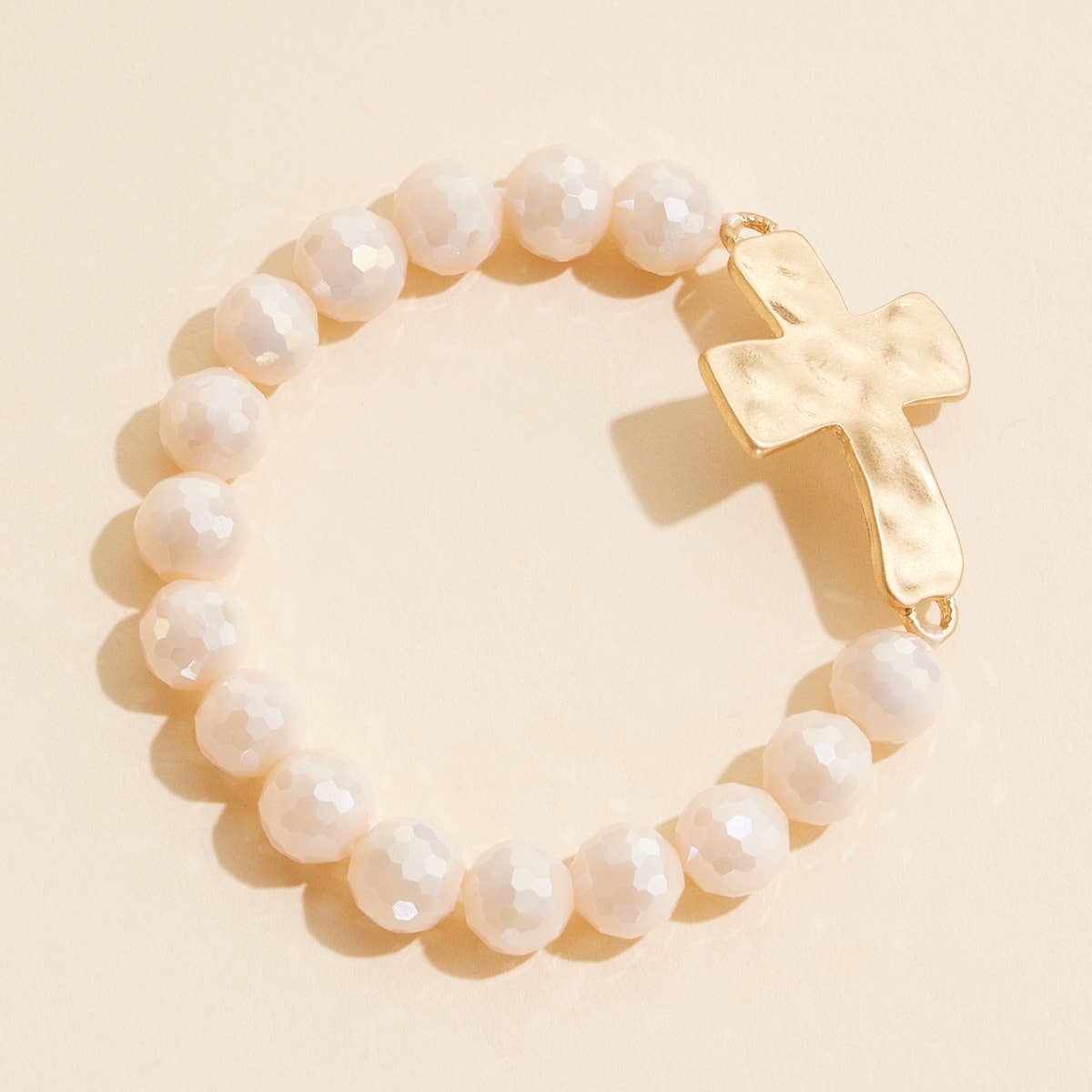 Cross Charm Glass Beaded Stretch Bracelet