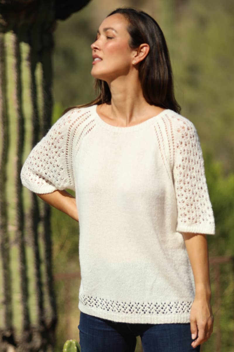 NHS73-ASIS OPEN KNIT SHORT SLEEVE PULLOVER SWEATER