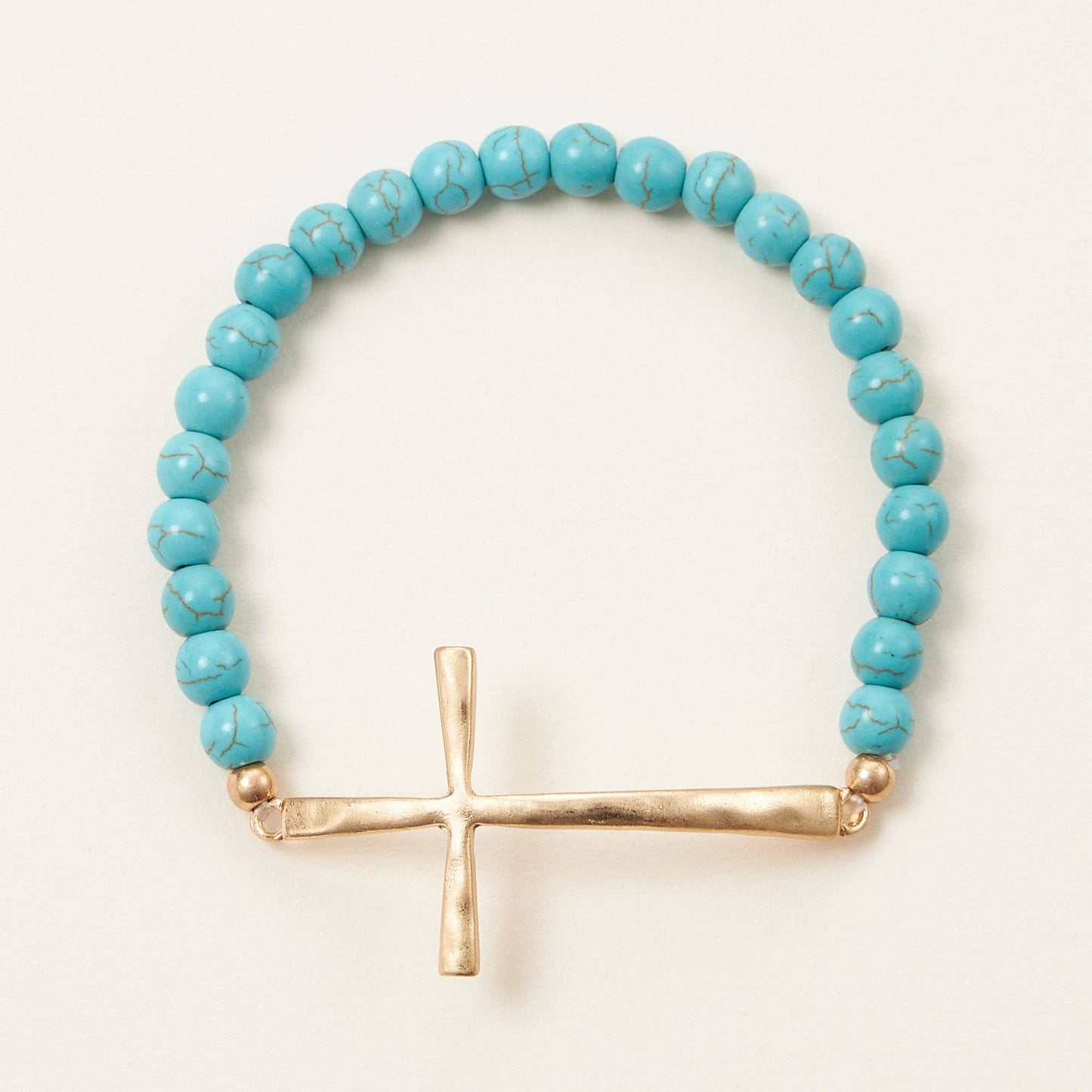 Cross charm Stone beaded stretch bracelet