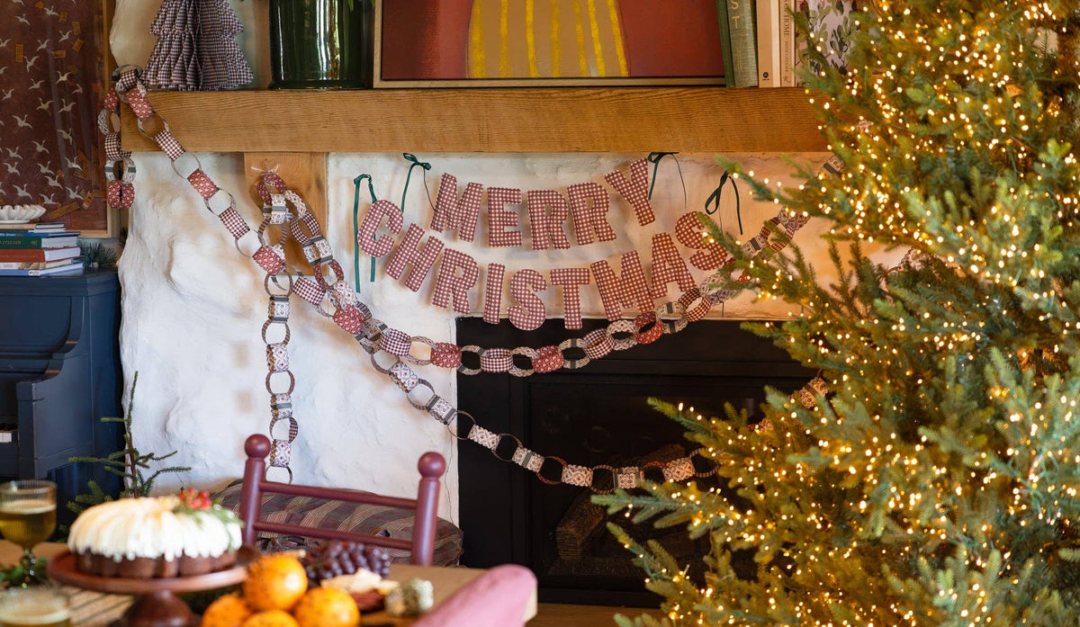 YUL1303 - Gingham Merry Fabric Sewn Christmas Banner