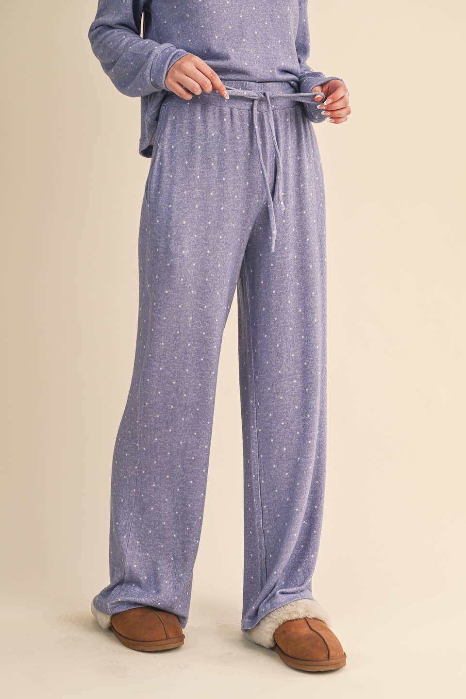 Polka Dot Print Soft Brushed Hacci Wide Leg Pants