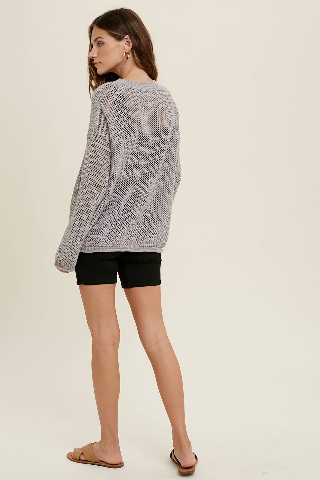 CROCHET LIGHTWEIGHT SWEATER WITH RAW EDGE DETAIL / WL22-7092