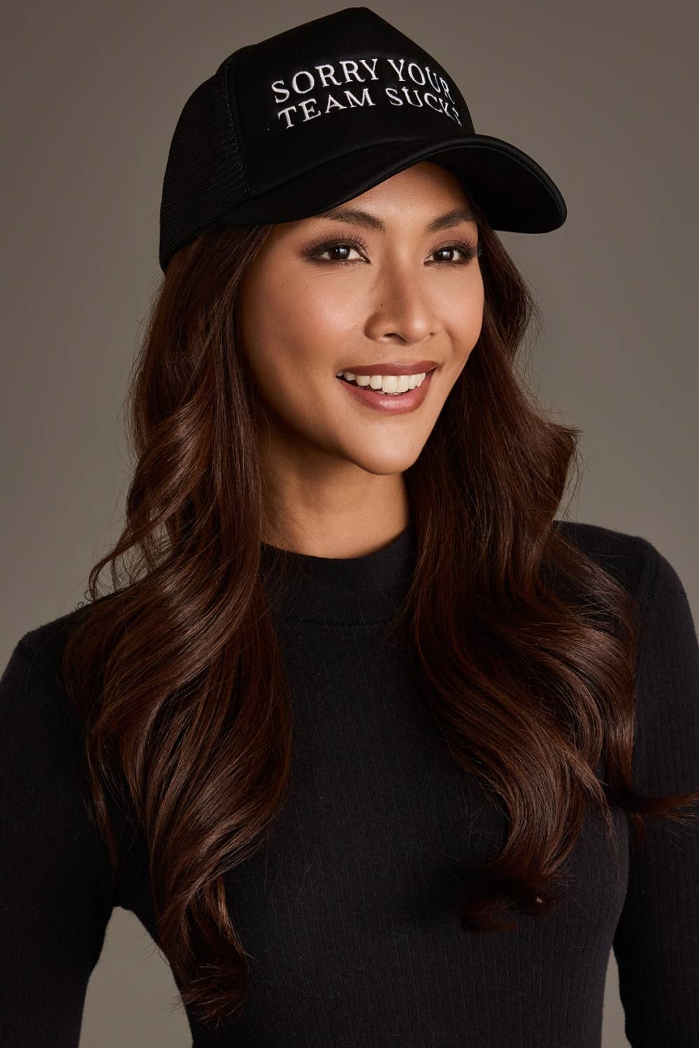 Black Sorry Your Team Sucks Trucker Hat