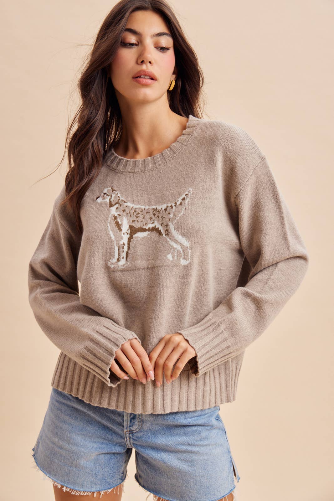 KNITTED INTARSIA DOG MOTIF SWEATER