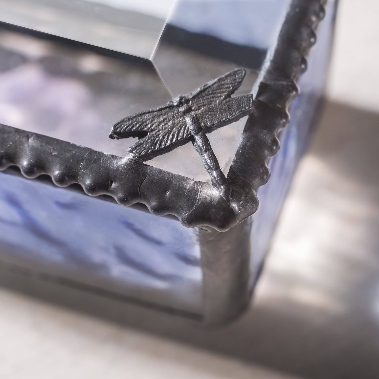Blue Glass Box with Dragonfly
