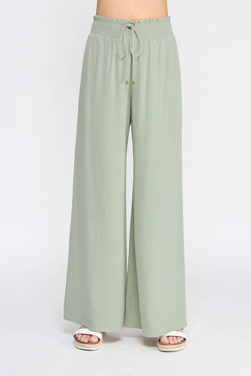 Smocked Linen Tie Pant