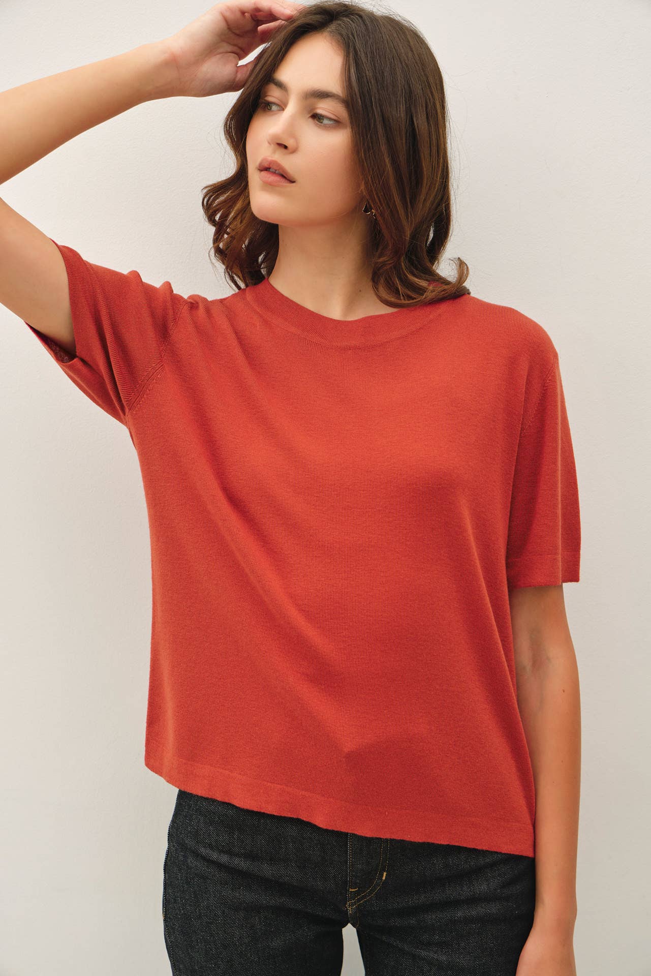 CASHMERE BLENDED SHORT SLEEVE SWEATER