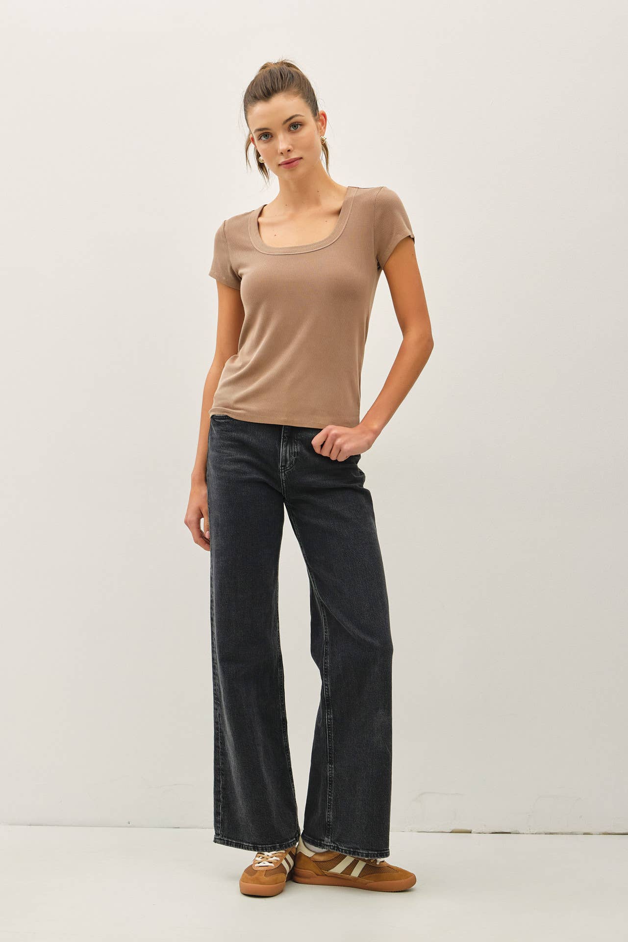 Never Basic Ribbed Scoop Neck Tee