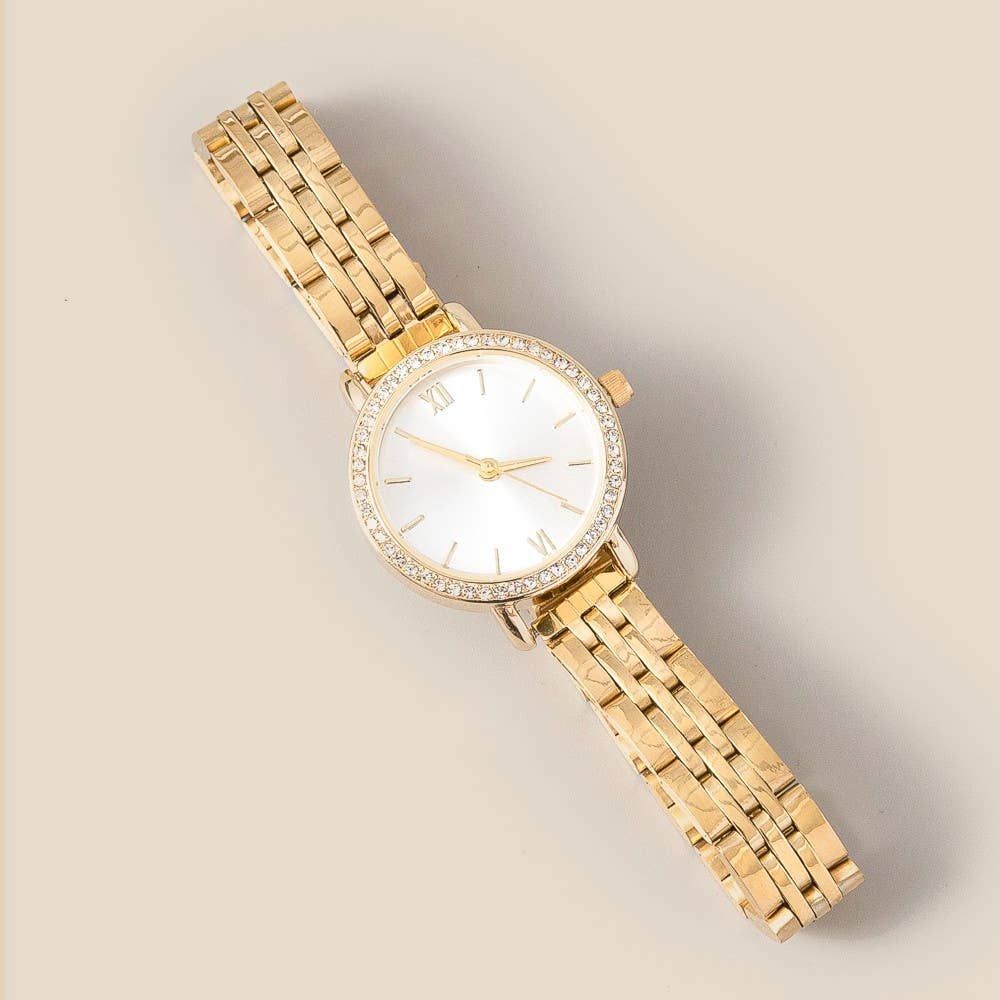 Cz Pave Trim Round Face Watch