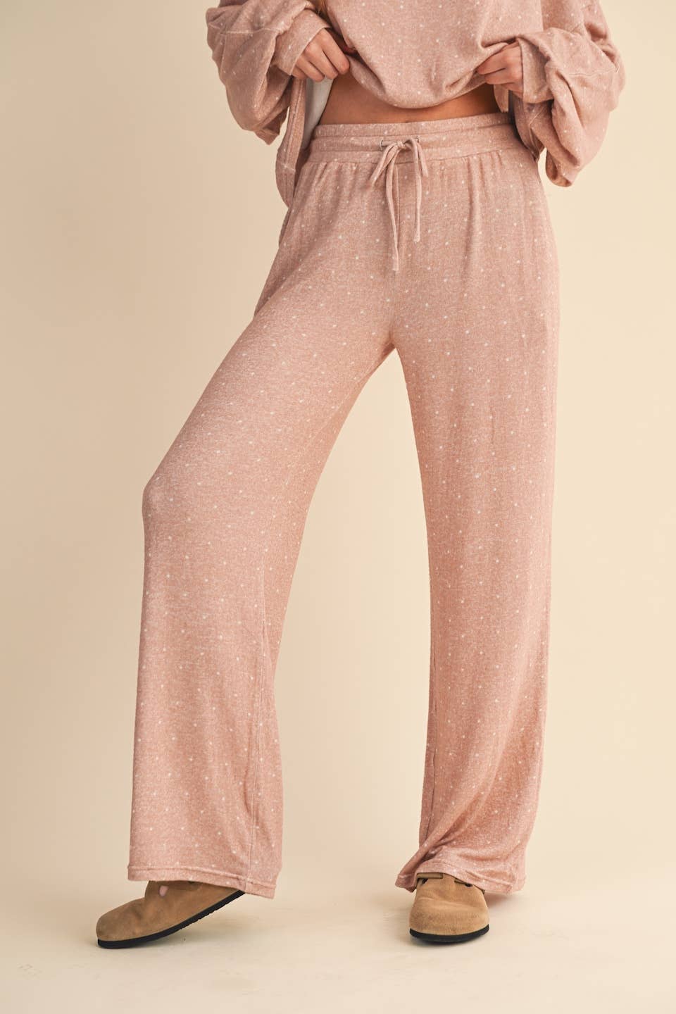 Polka Dot Print Soft Brushed Hacci Wide Leg Pants