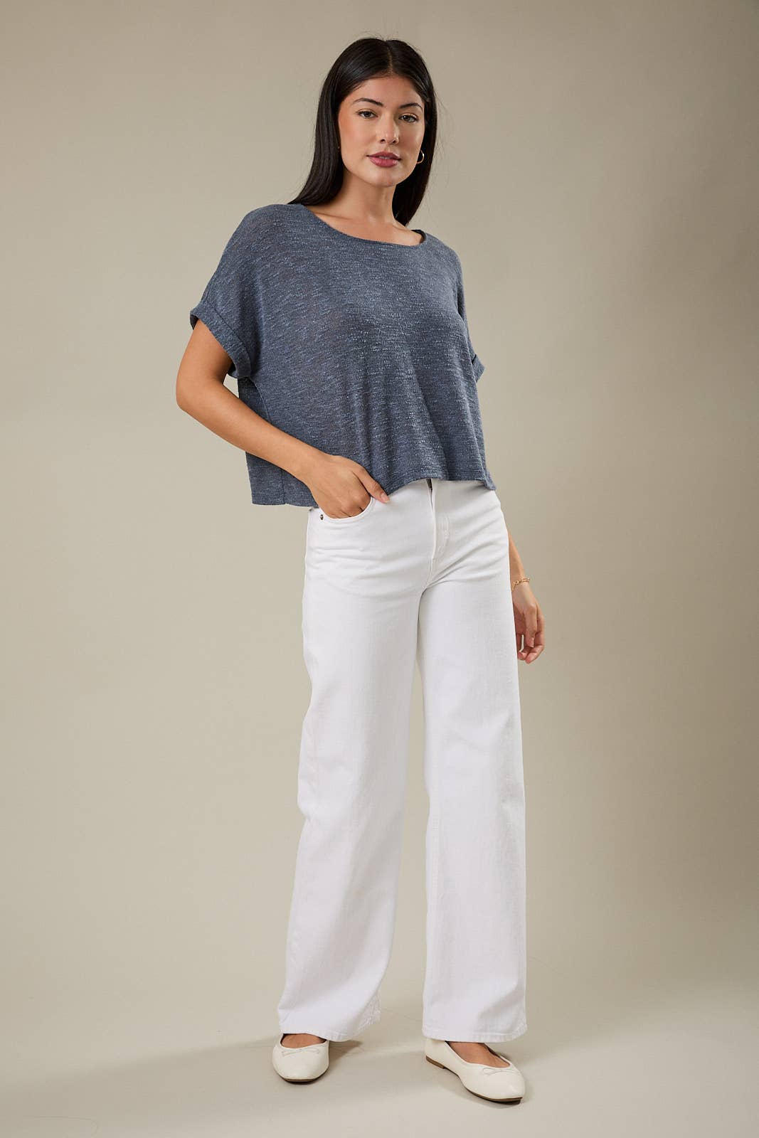 Biscotti Folded Sleeve Top