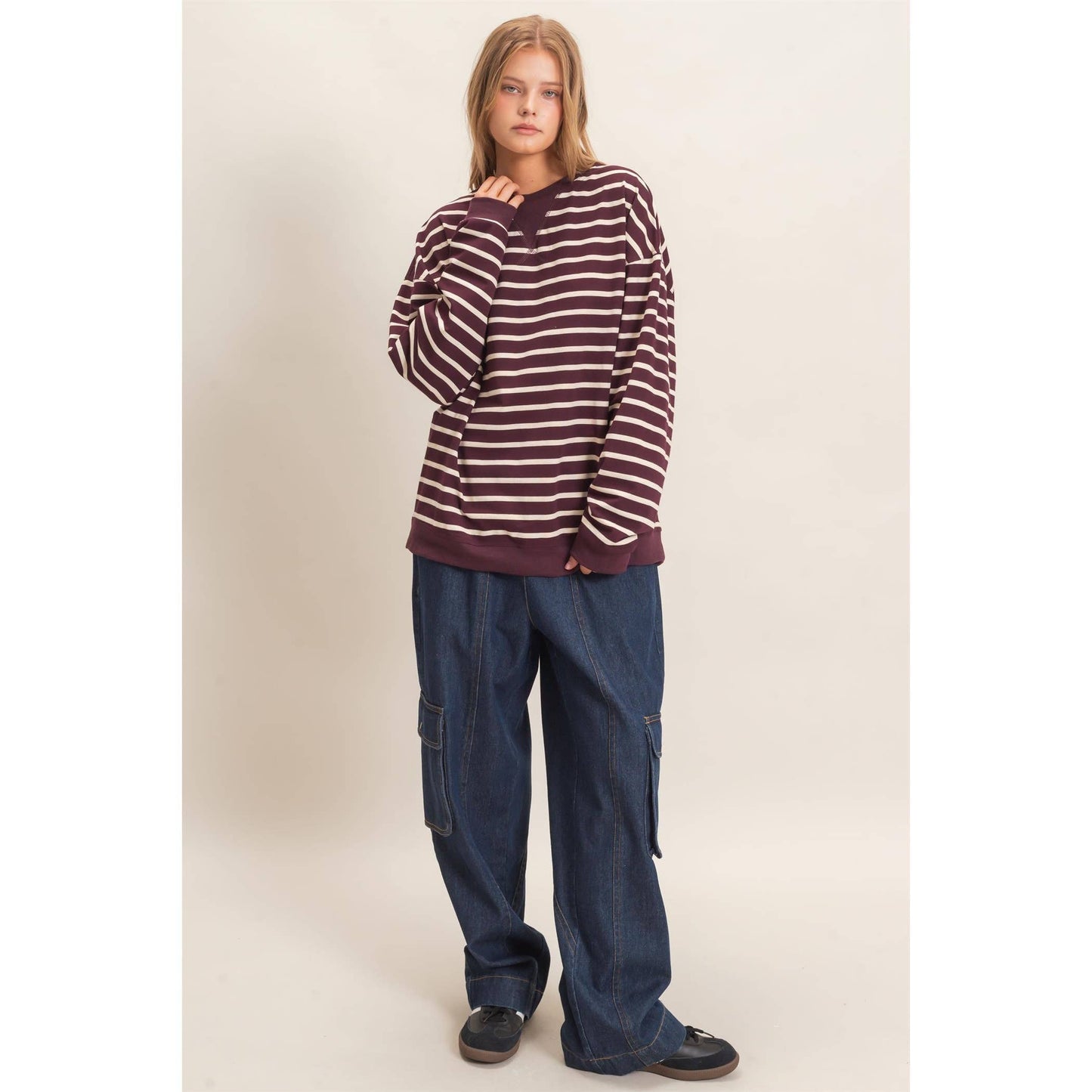 Vnotch Striped Pullover