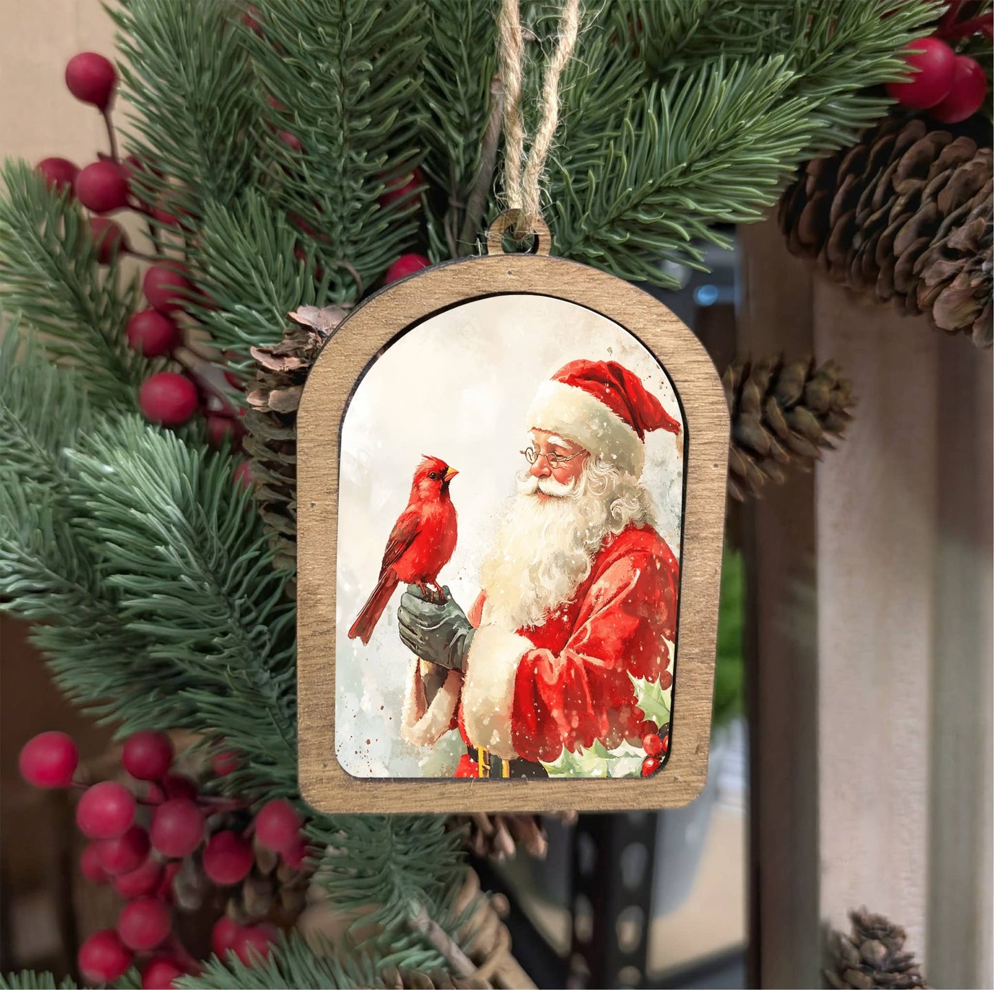 Canvas Arch Ornament Cardinal Santa