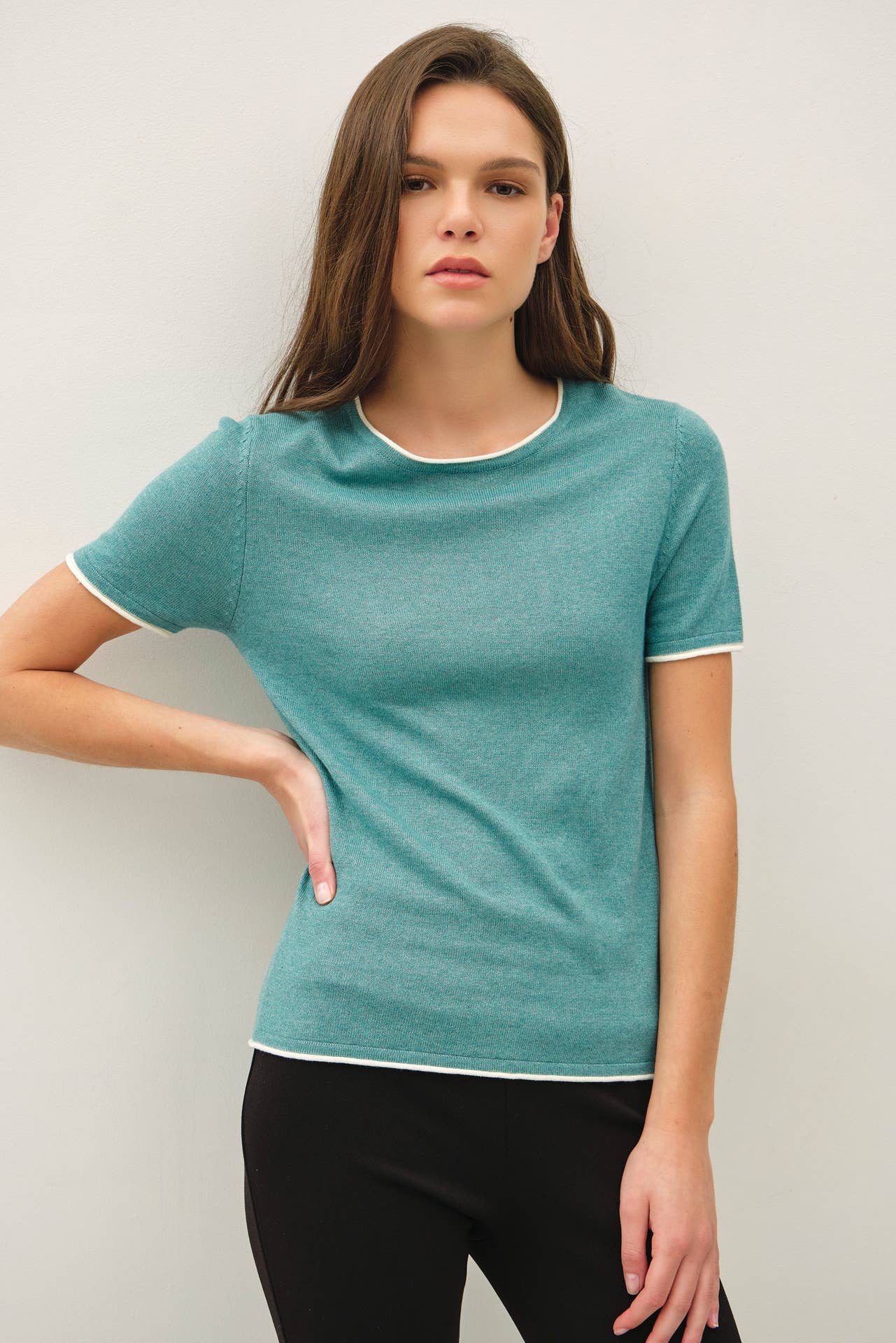 LAYERED LOOK ESSENTIAL SHORT SLEEVE  SWEATER TOP