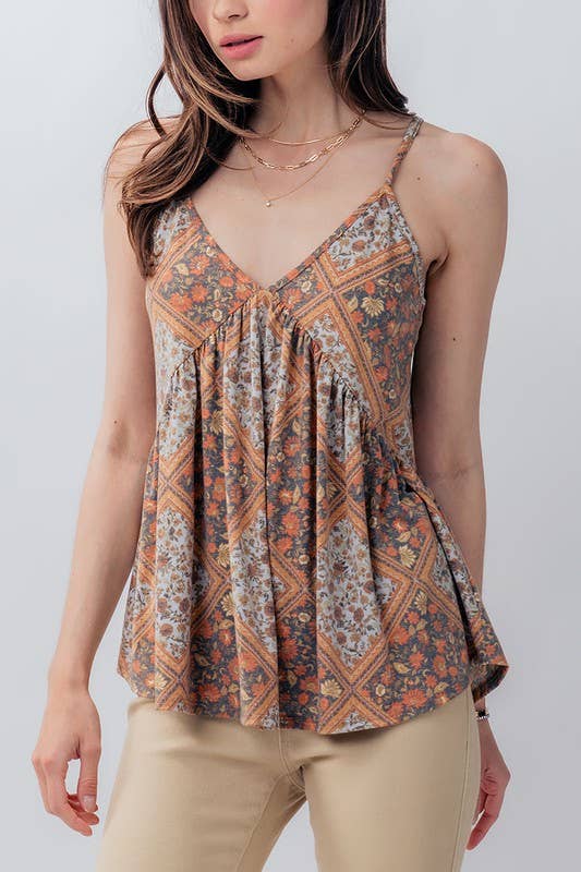GEO FLORAL PEPLUM TANK