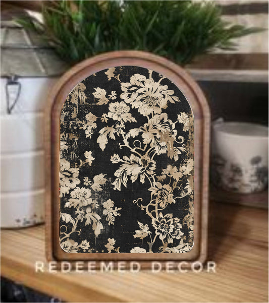 Arch Top Black Floral Framed Art