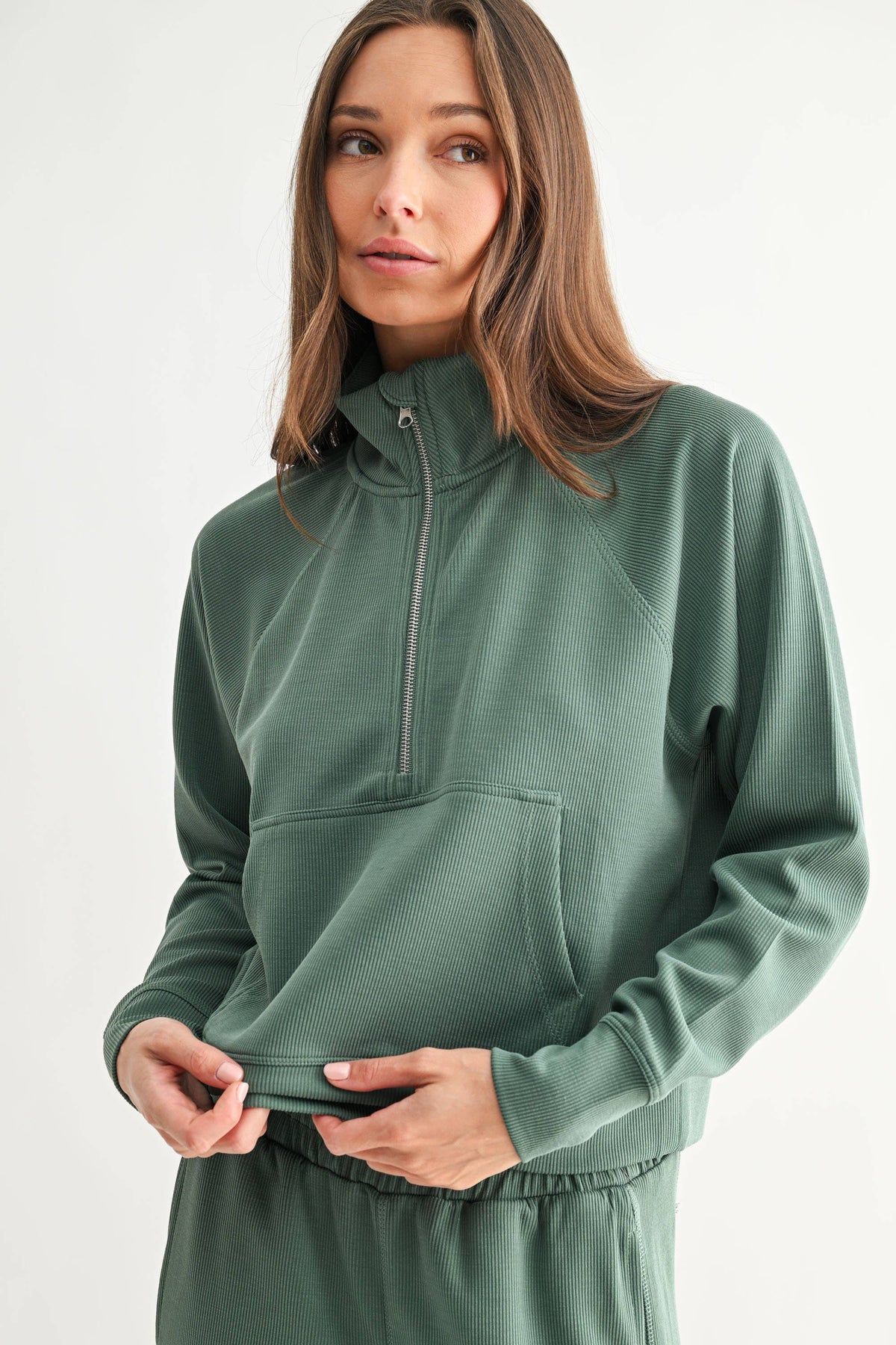 Luxe Sand Ribbed 1/4 Zip Sweater