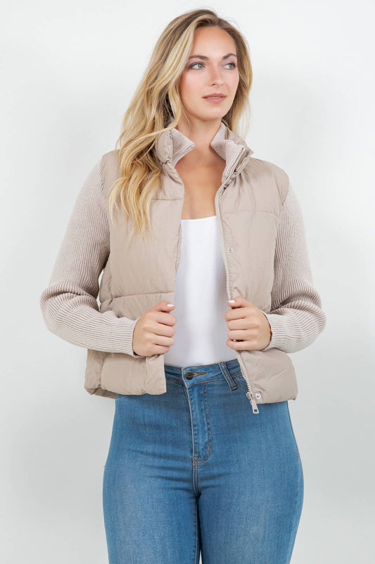 Khaki Quilted Puffer Jacket