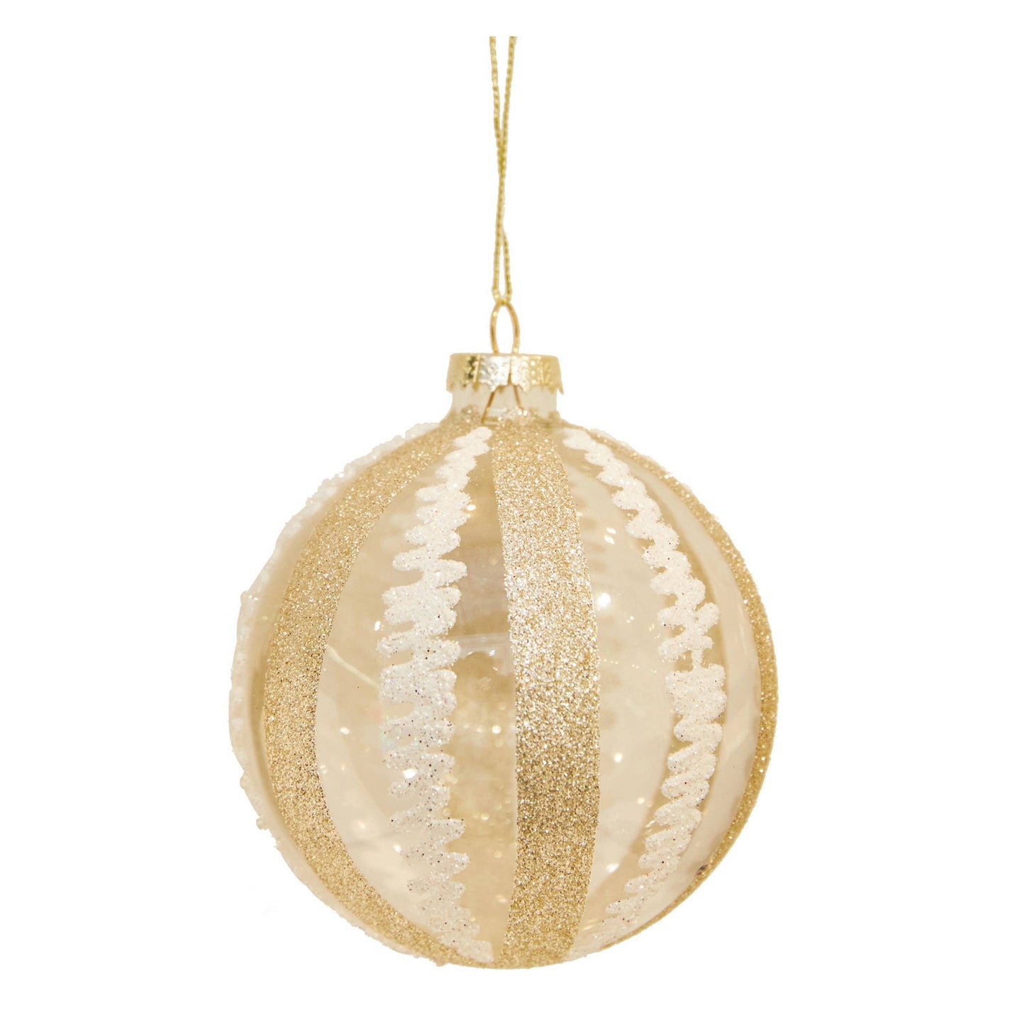 Glass Orn Clear W/Gold/White Glitter