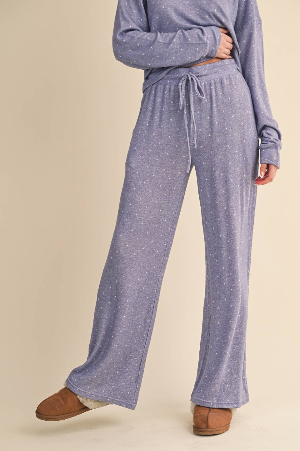 Polka Dot Print Soft Brushed Hacci Wide Leg Pants