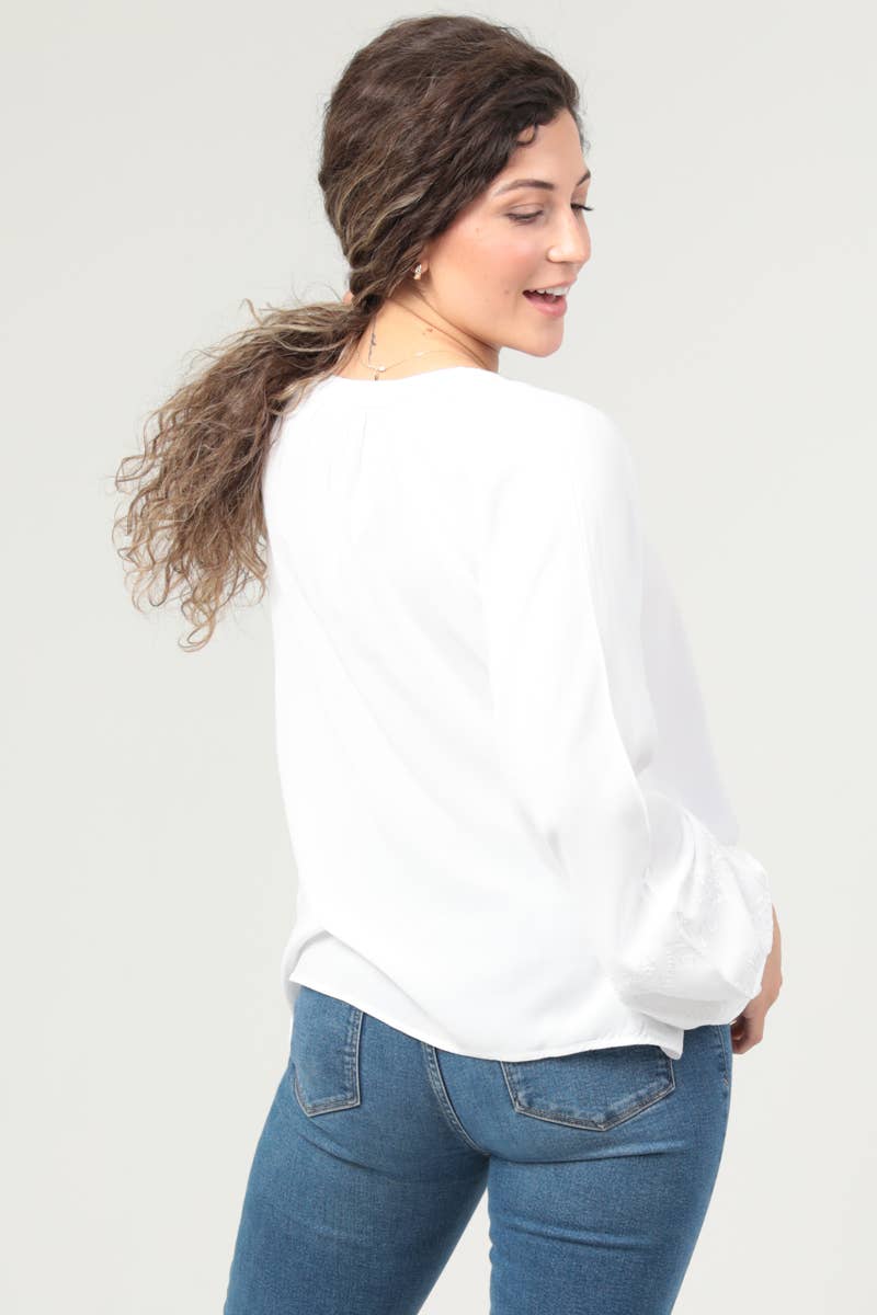 N2500-RY23 V NECK EMBROIDERED LONG SLEEVE BLOUSE
