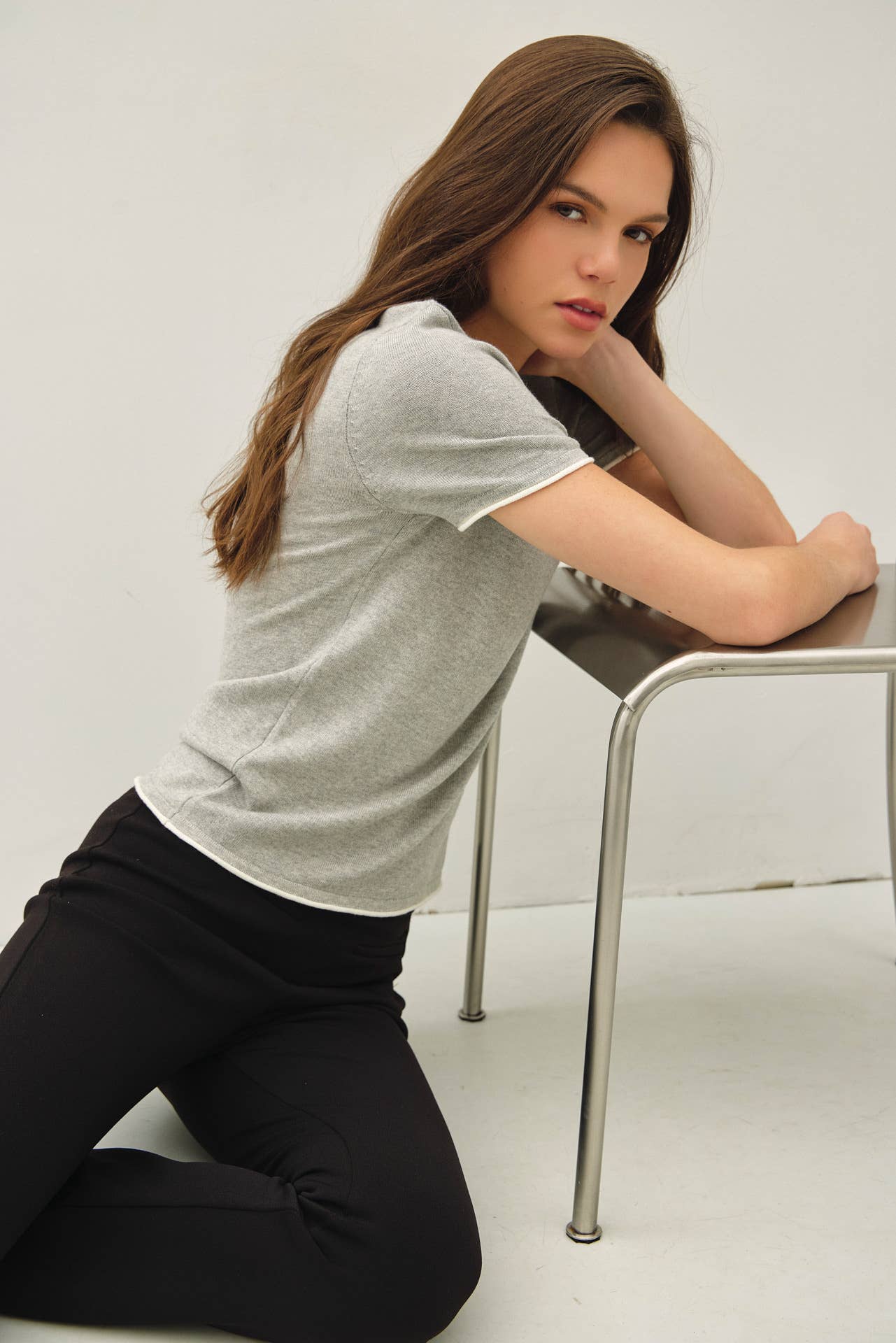 LAYERED LOOK ESSENTIAL SHORT SLEEVE  SWEATER TOP