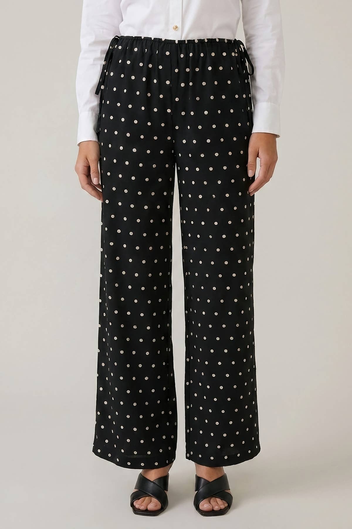 POLKA DOT SIDE CUT OUT ELASTIC PANTS - 8972P