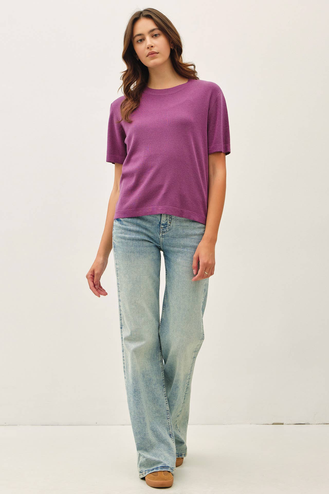 CASHMERE BLENDED SHORT SLEEVE SWEATER