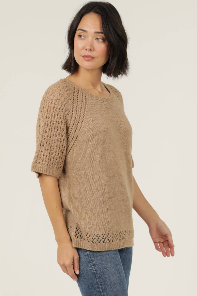 NHS73-ASIS OPEN KNIT SHORT SLEEVE PULLOVER SWEATER