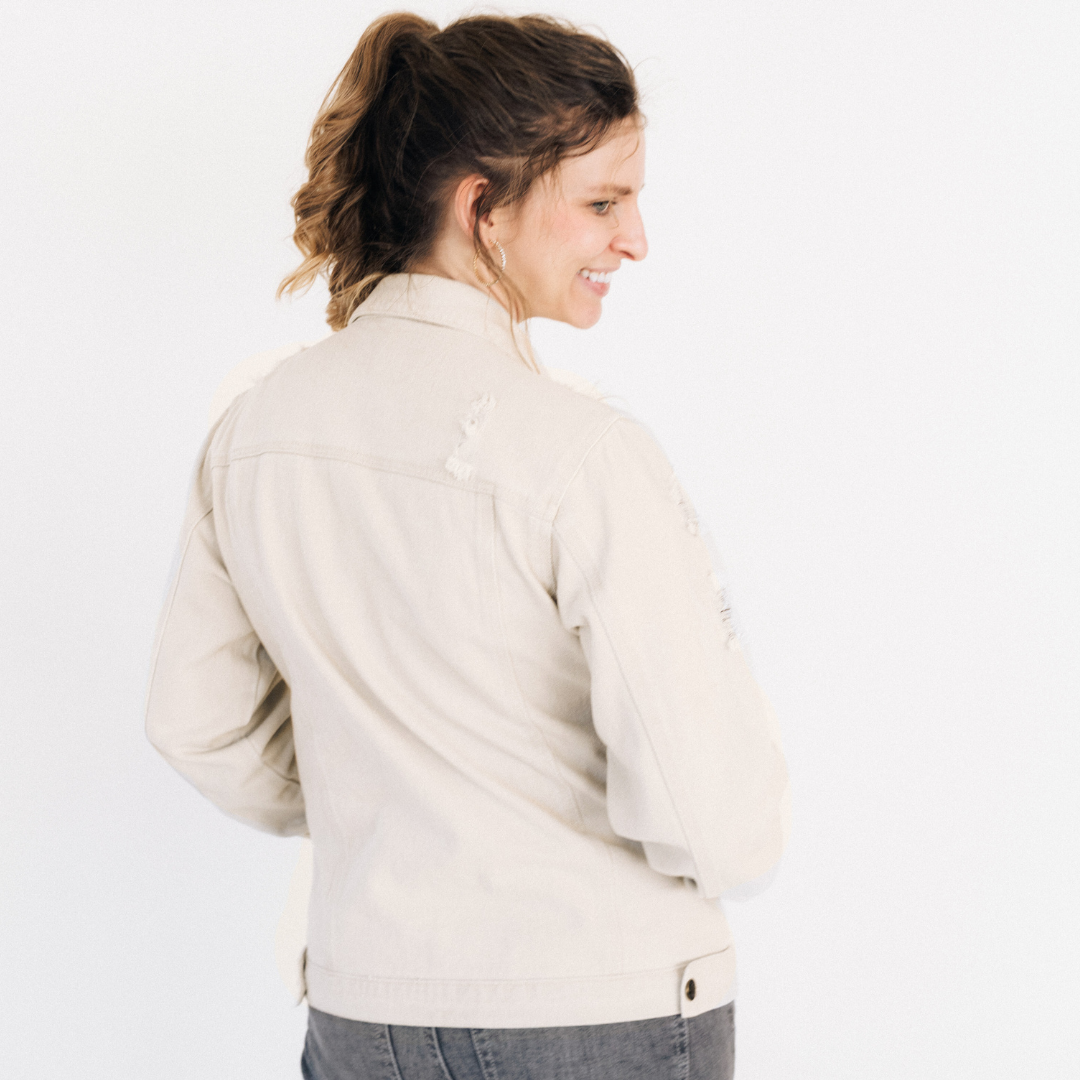 Khaki Distressed Denim Jean Jacket