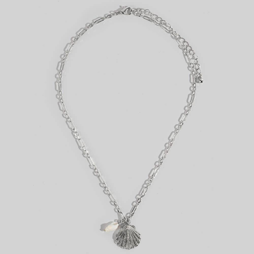 Textured Double Seashell Pendant Necklace
