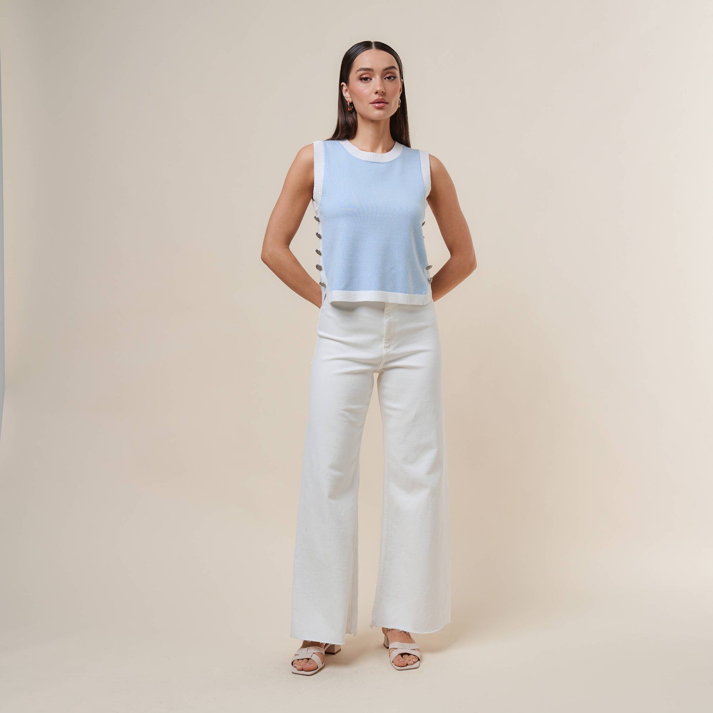 Oatmeal & Ivory Button Top
