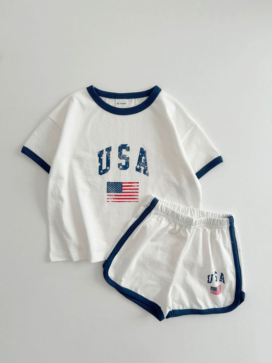 Vintage Print USA T-Shirt and Shorts Set