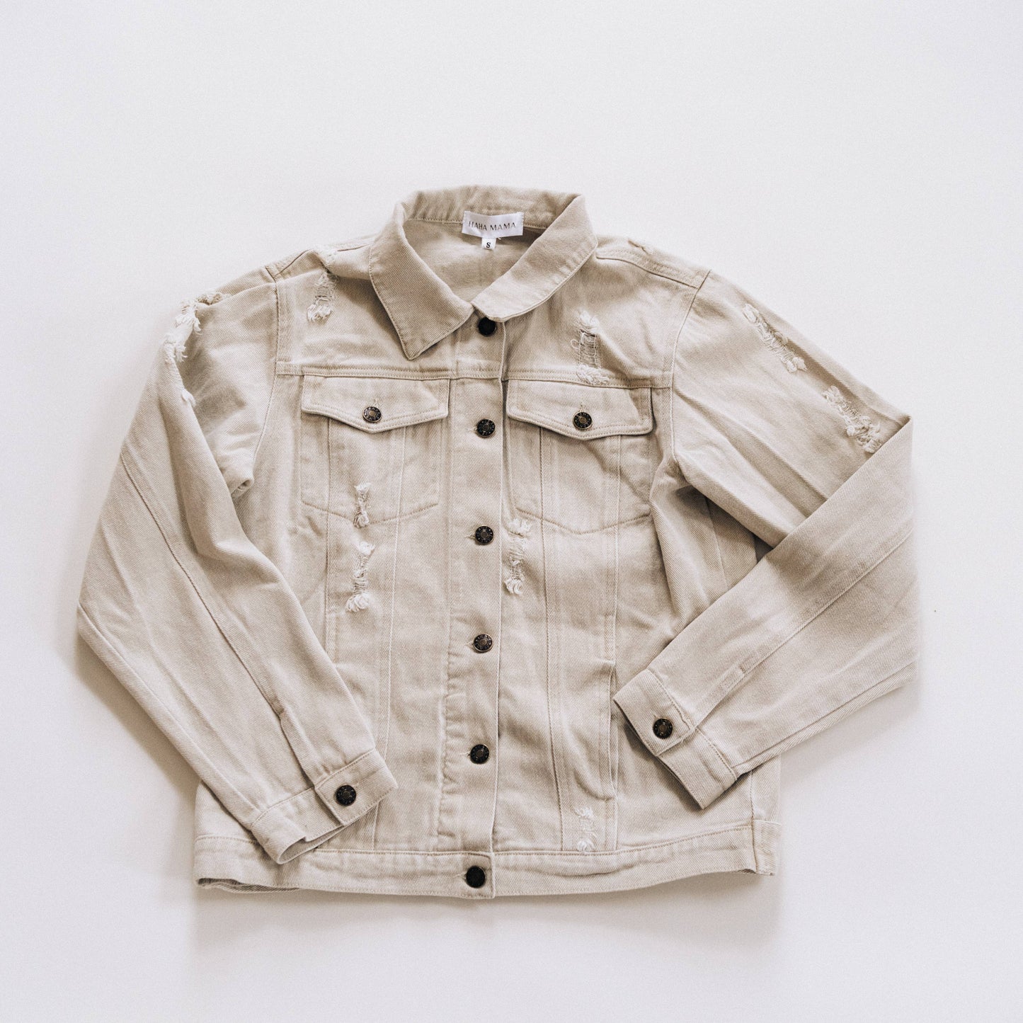 Khaki Distressed Denim Jean Jacket