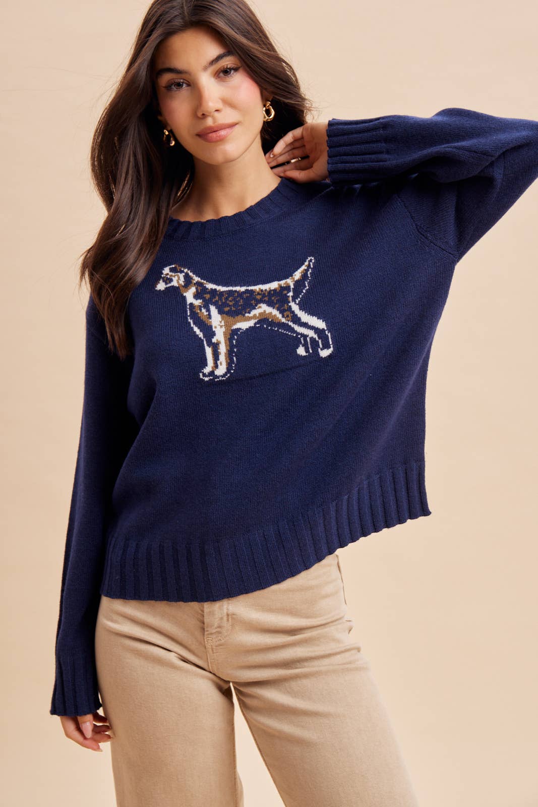 KNITTED INTARSIA DOG MOTIF SWEATER