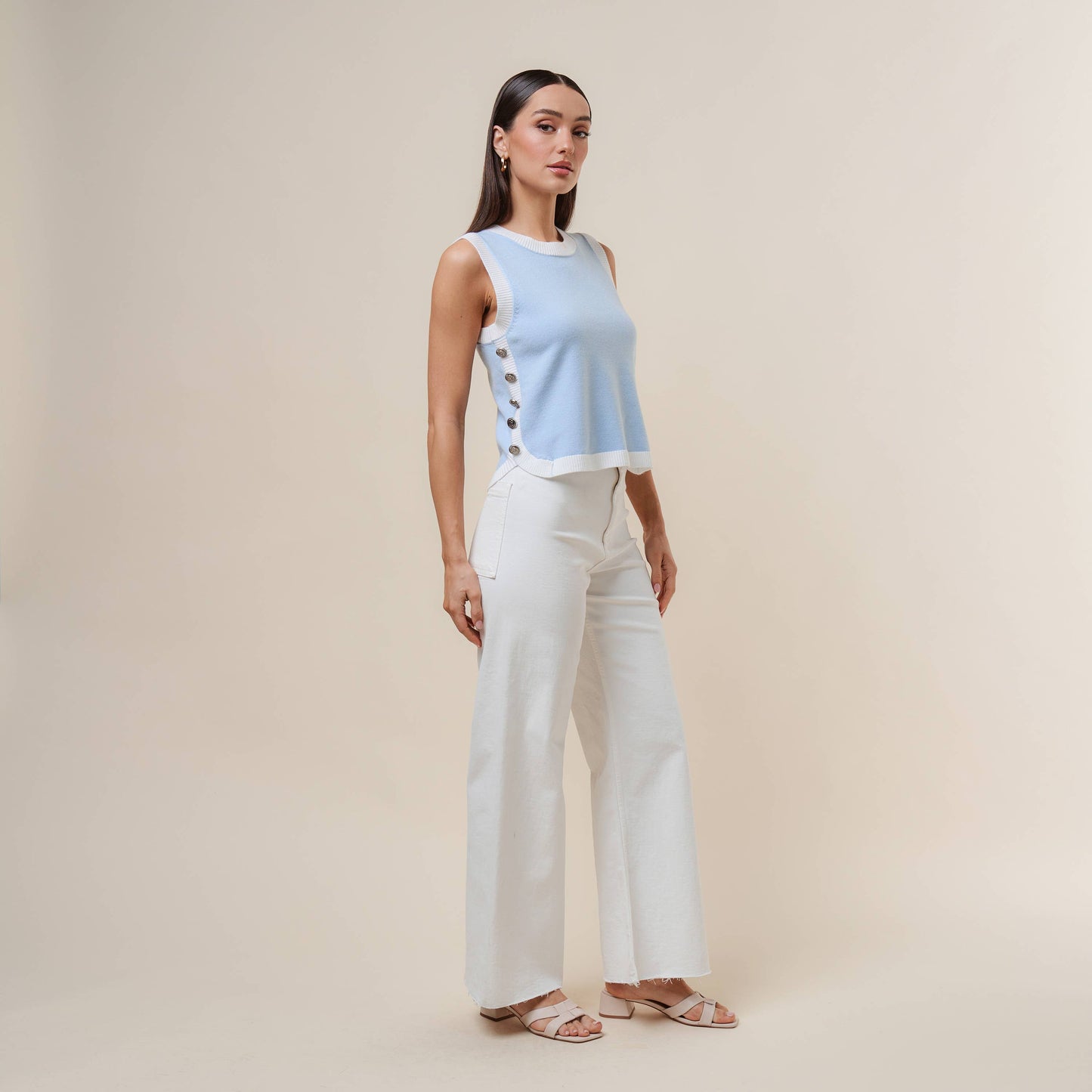 Oatmeal & Ivory Button Top