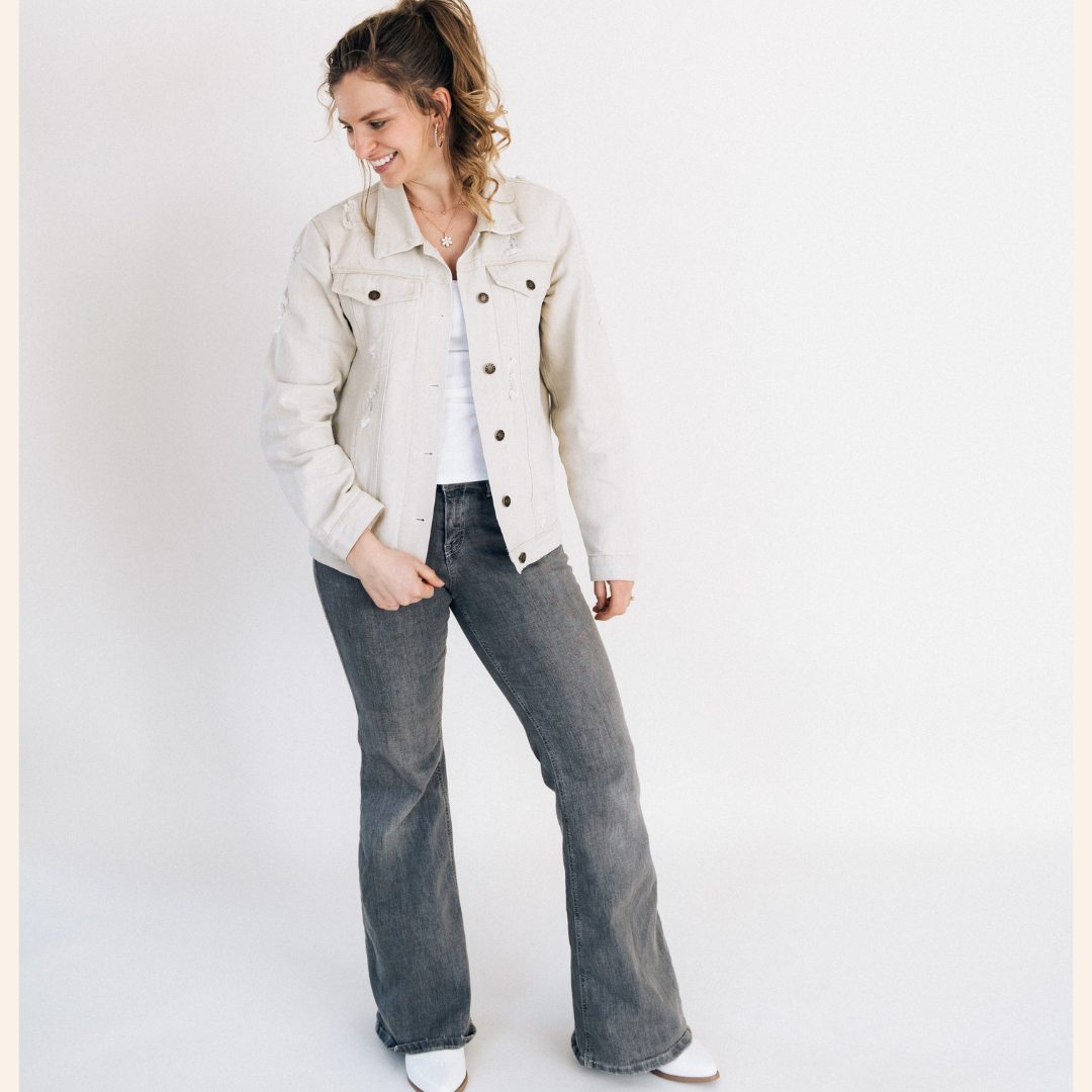 Khaki Distressed Denim Jean Jacket