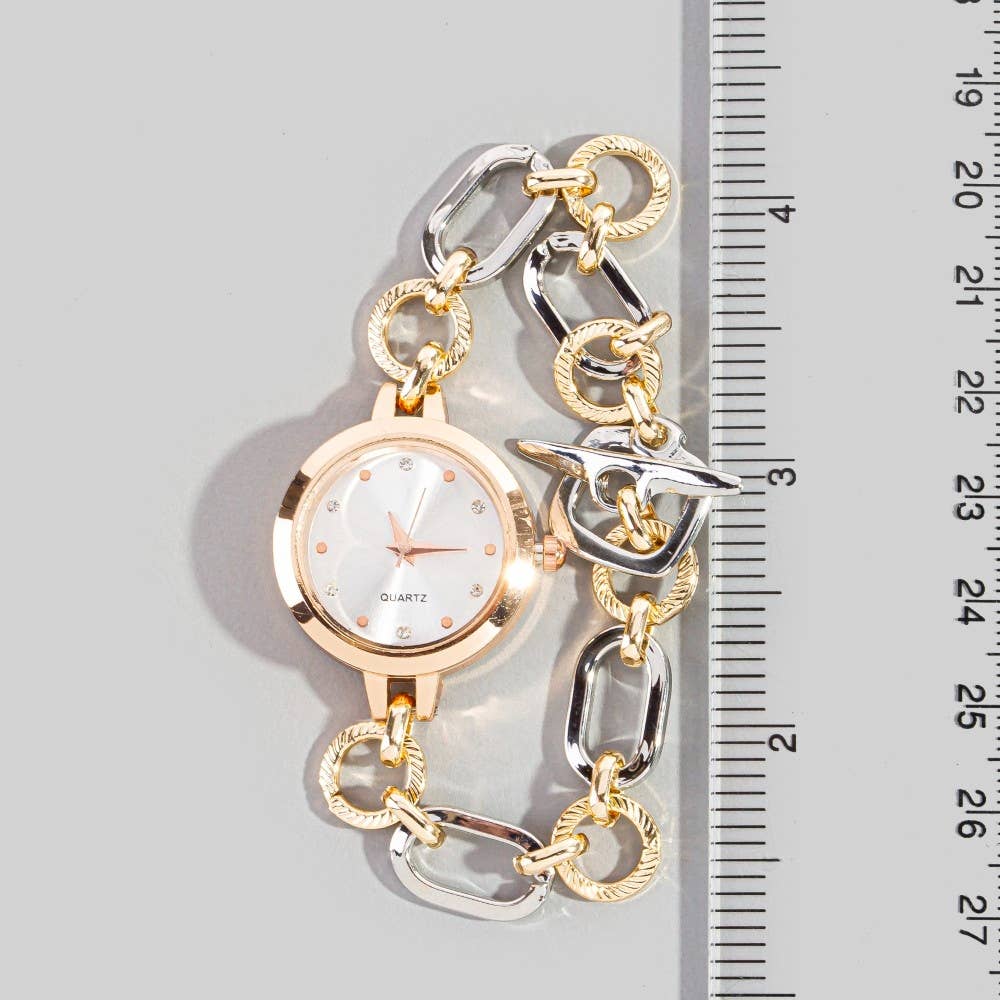 Two Tone Toggle Chain Round Bracelet Watch