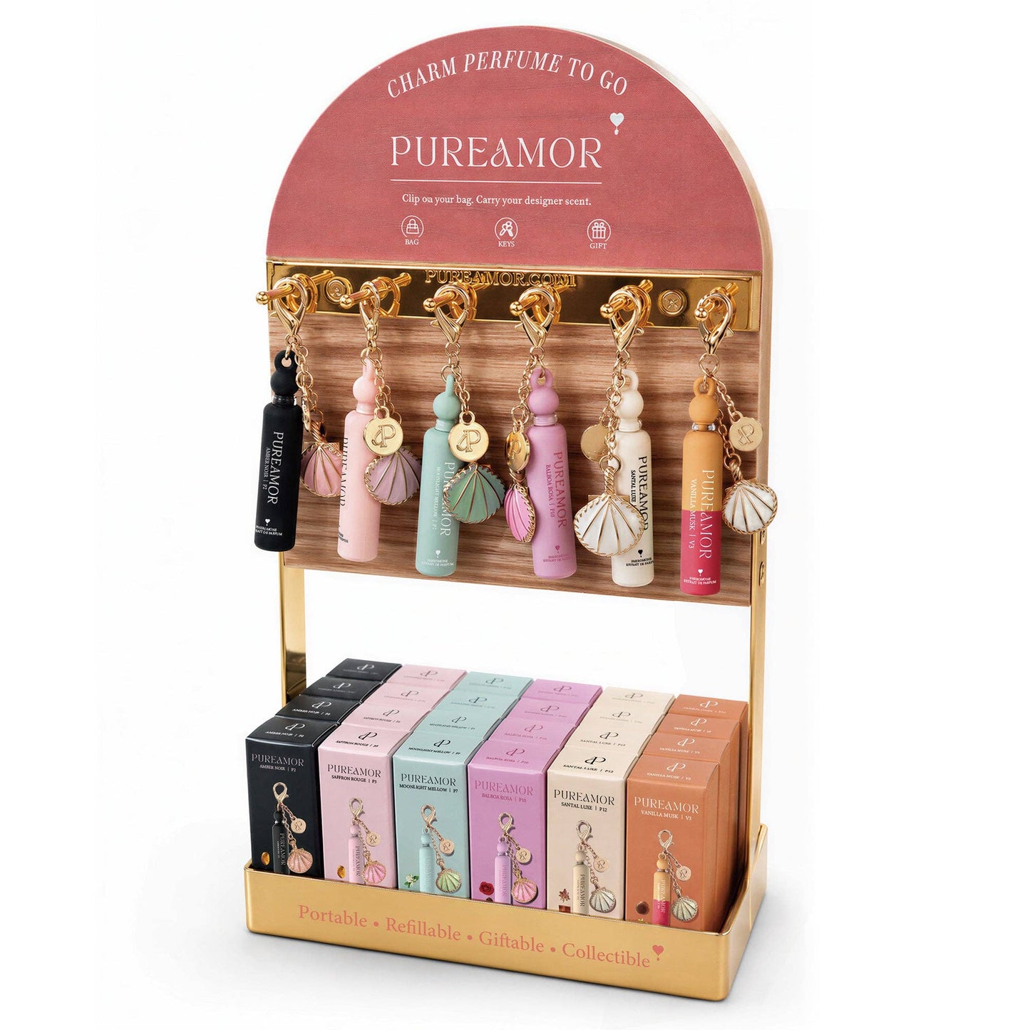 Mini Perfume Oil Wood Metal Hanging Display — 6 Best Seller Scents | 48 × 2ml Bottles