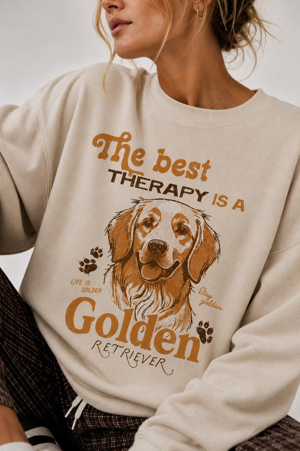 Golden Retriever Therapy Khaki Sweatshirt