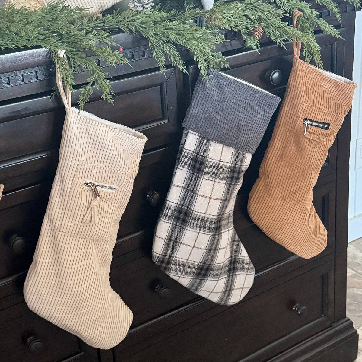 CF-3482 - Tan Cord Zipper Christmas Stocking