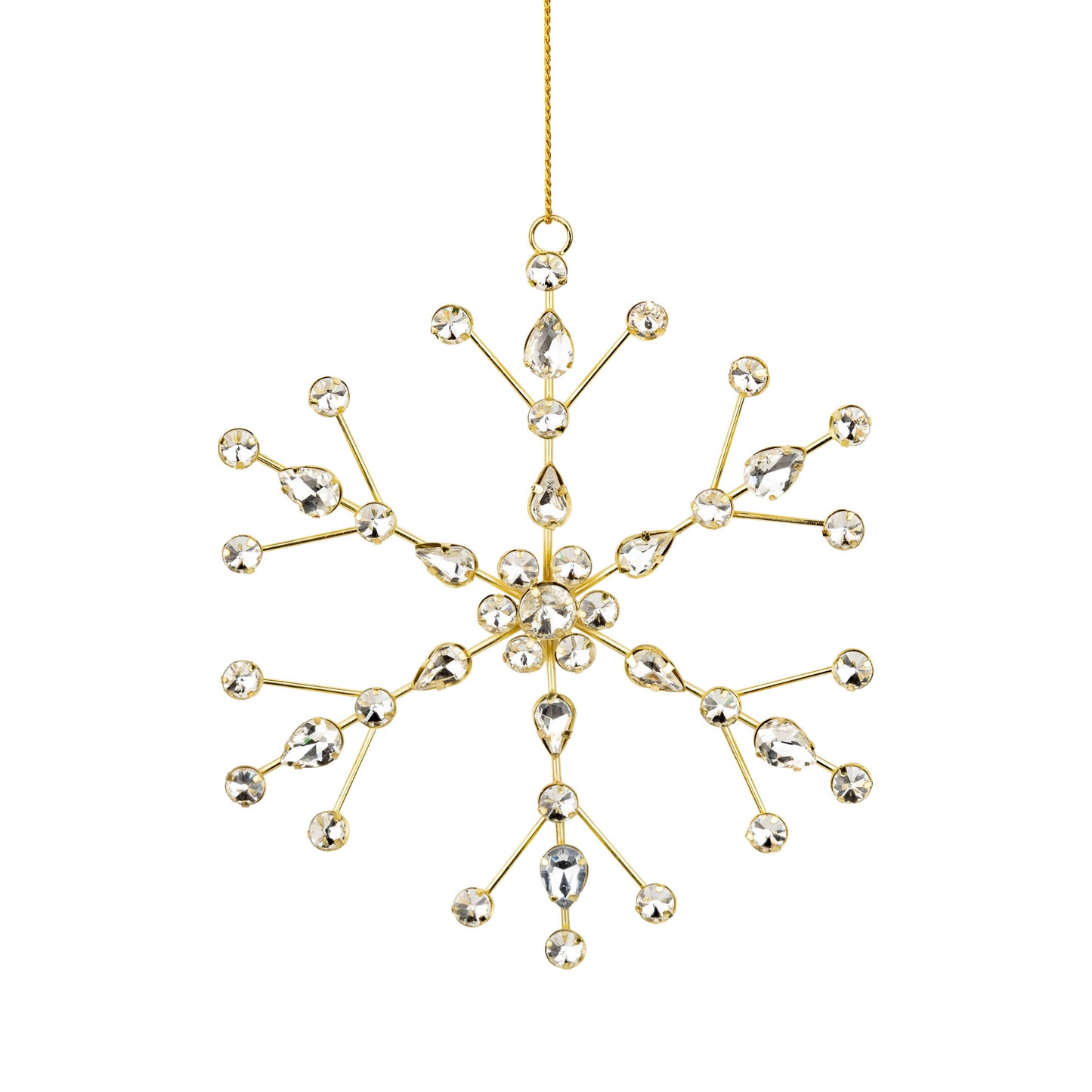 A80587: Clear gls jewel,gold mtl frame snwflke orn,6.25in