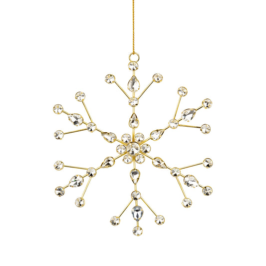 A80587: Clear gls jewel,gold mtl frame snwflke orn,6.25in