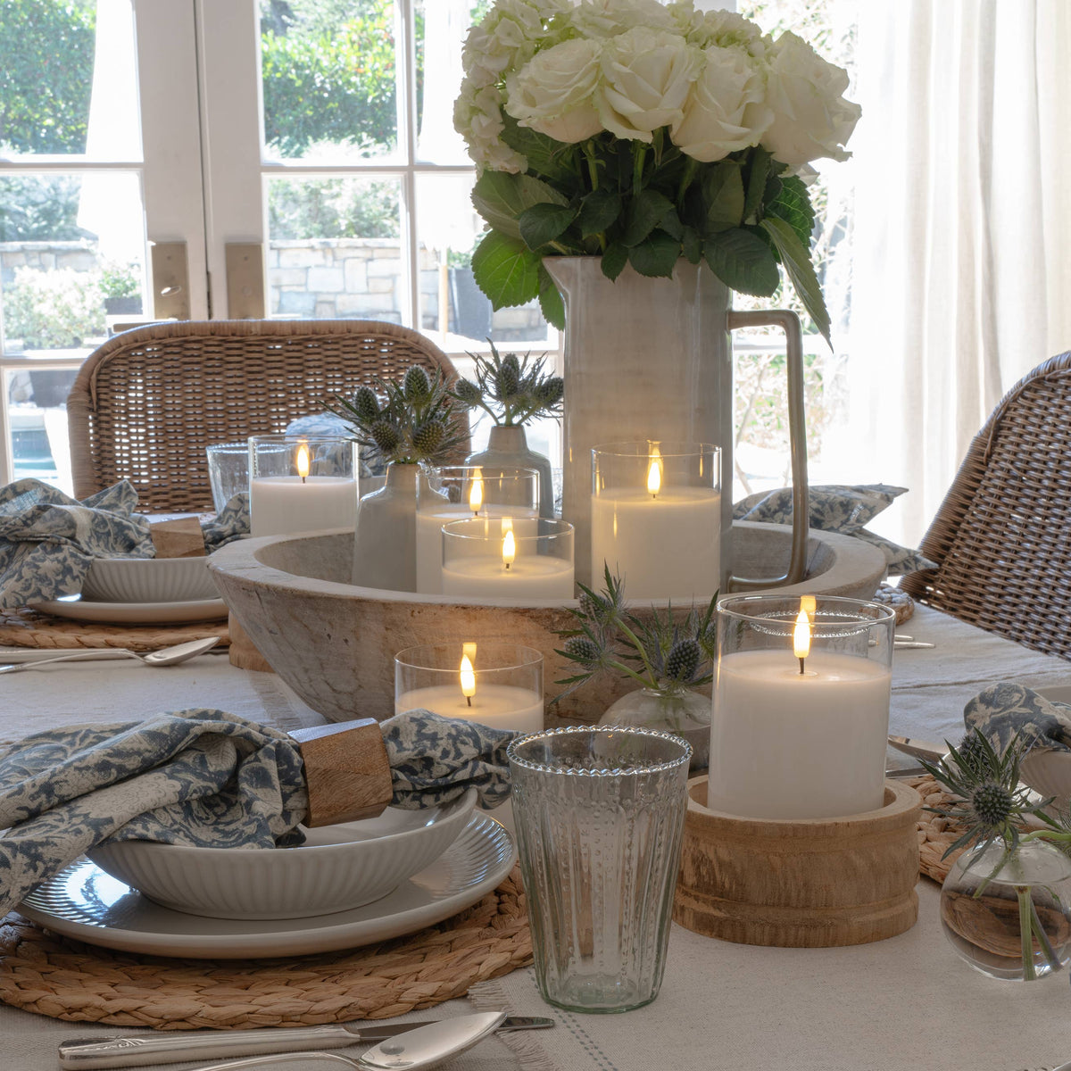 Flameless LED Hurricane Glass Candles - White and Amber